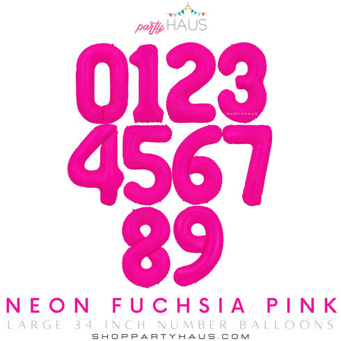 Neon Fuchsia Pink Number Balloons | 34 Inch