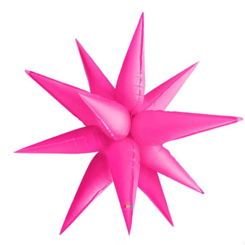 Neon Fuchsia Pink Starburst Foil Balloons | 19 Inch 26 Inch and 40 Inch Sizes | Air Fill Only