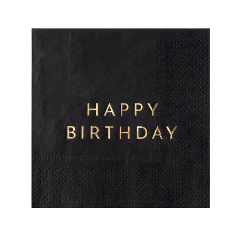 Black Noir Happy Birthday Cocktail Paper Napkins | Package 20