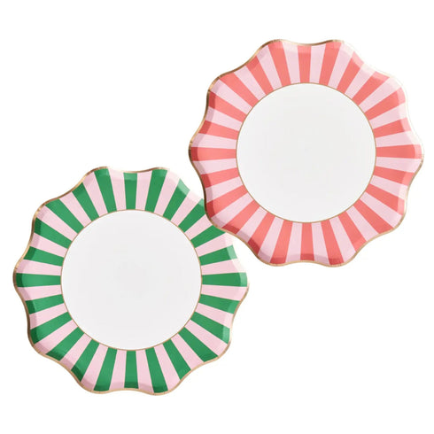 Pink & Green Striped Paper Dinner Plates | 10.5 Inch | Package 8 | Palm Beach Collection