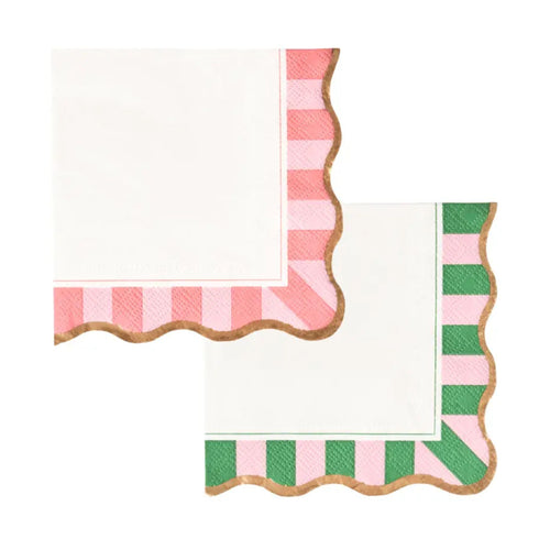 Pink & Green Cabana Striped Cocktail Napkins | Package 20 | Palm Beach Collection