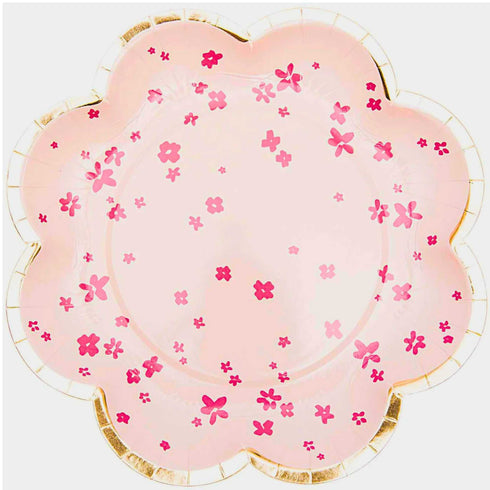 Pink Flower Shape Paper Plates | Small Dessert Size | Package 12