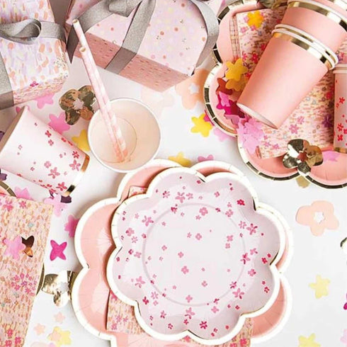 Pink Flower Shape Paper Plates | Small Dessert Size | Package 12