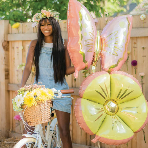 Pastel Pink Soulful Blossom Butterfly Foil Mylar Balloons | 30 Inch