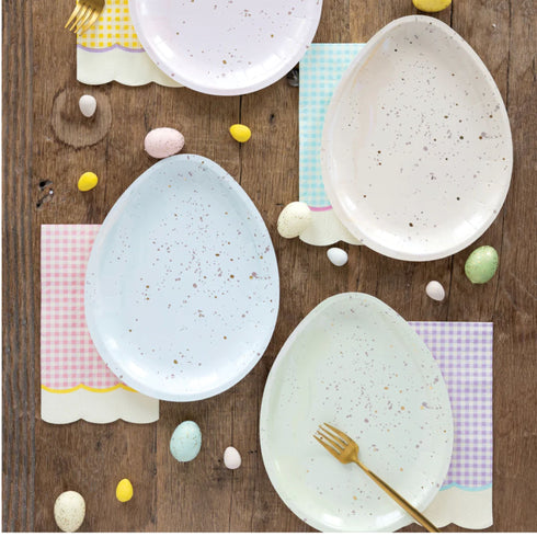 Pastel Gingham Scalloped Paper Party Napkins | Pink, Blue, Lilac and Yellow | Package 24