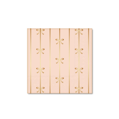 Peach Blush Bow Paper Napkins | Cocktail Size | 5 Inch | Package 20