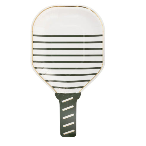 White Pickleball Paddle Shaped Paper Party Plates | Package 8