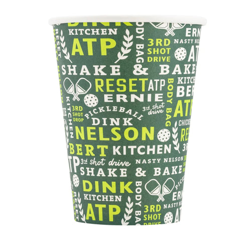 Green Pickleball Paper Party Cups | 12 Oz | Package 8
