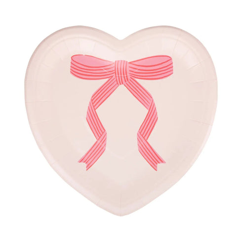 Pink Bow Printed Heart Shaped Paper Plates | Package 8