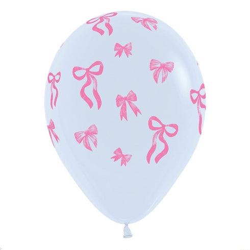 Pink & White Bow Latex Balloons | 12 Inch | Package 6