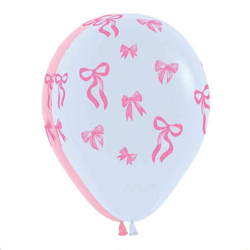 Pink & White Bow Latex Balloons | 12 Inch | Package 6