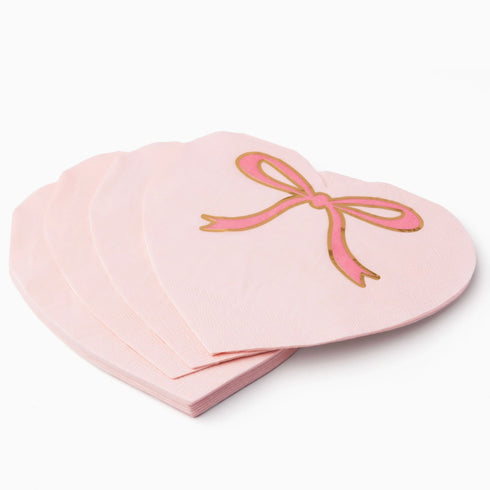 Pink Bow Printed Heart Shape Paper Cocktail Napkins | Package 20