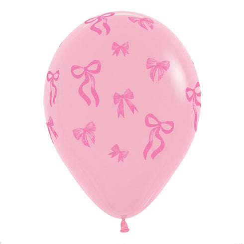 Pink & White Bow Latex Balloons | 12 Inch | Package 6