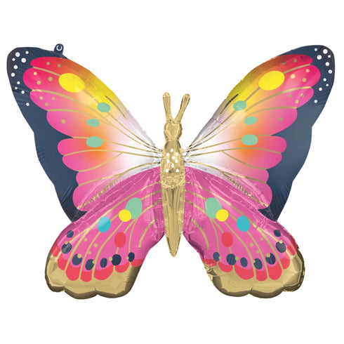 Vibrant Pink Satin Butterfly Foil Mylar Balloons | 30 Inch