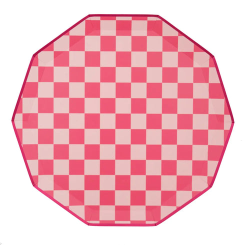 Pink Checkered Paper Party Plates | Package 8