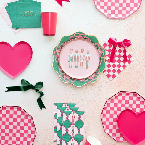 Pink Checkered Paper Party Plates | Package 8