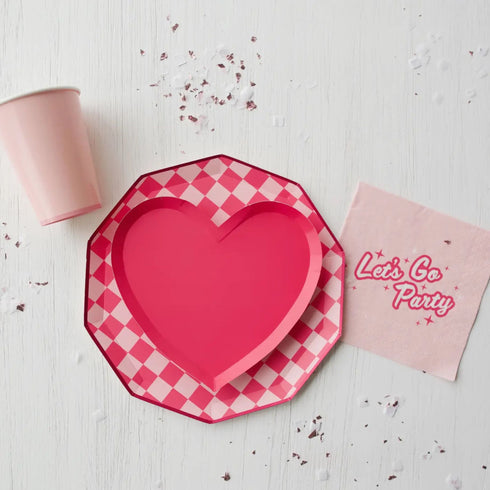 Pink Checkered Paper Party Plates | Package 8