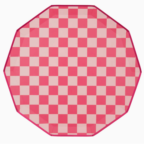 Pink Checkered Paper Party Plates | Package 8