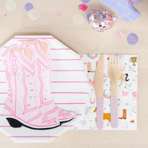 Pink Pair of Cowgirl Boots Paper Napkins | Package 16