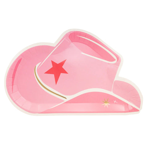 Pink Cowgirl Hat Paper Party Plates | Package 8