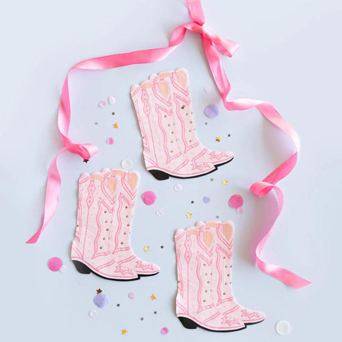 Pink Pair of Cowgirl Boots Paper Napkins | Package 16