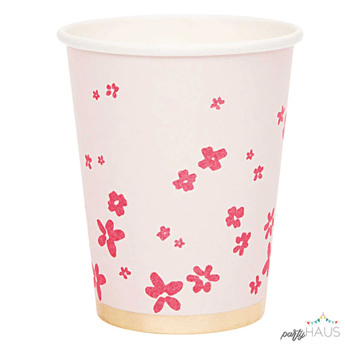Pink Blossom Flower Paper Party Cups | Package 12
