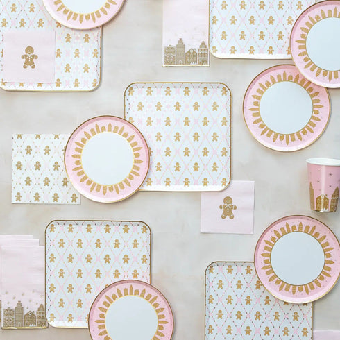 Pink Gingerbread Cookie Christmas Paper Plates | Package 8