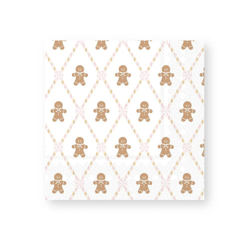 Pink Gingerbread Cookie Christmas Paper Napkins | Package 20