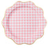 Pink Gingham Scalloped Round Paper Plates | 11 Inch | Package 8