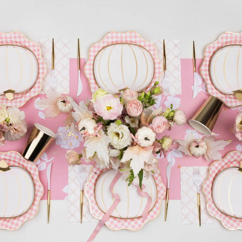 Pink Gingham Scalloped Round Paper Plates | 11 Inch | Package 8