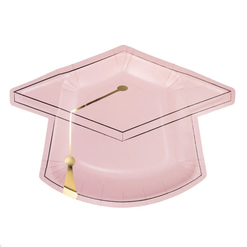 Pink Graduation Hat Shaped Paper Plates | Package 8