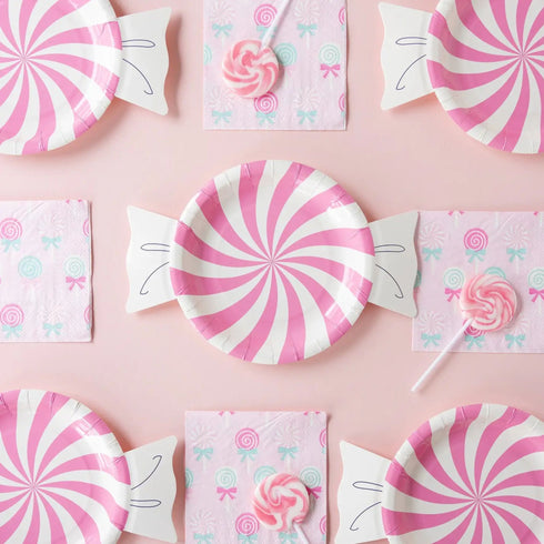 Pink Peppermint Party Paper Plates | Package 8