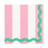 Pink & Green Stripes Ric Rac Paper Cocktail Napkins | 5 Inch | Package 24