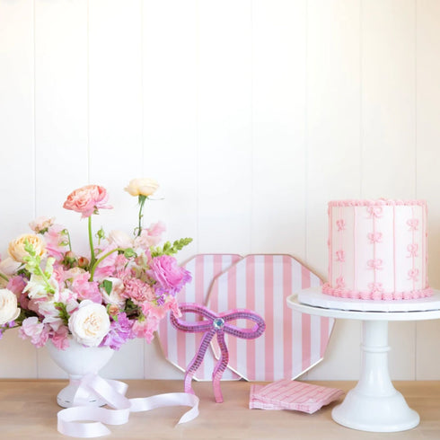 Pink & Green Cabana Striped Paper Plates | 10.75 Inch | Package 8