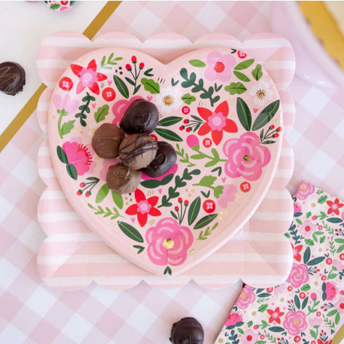 Pink Striped Tonal Paper Plates | Scallop Square | 10 Inch | Package 8