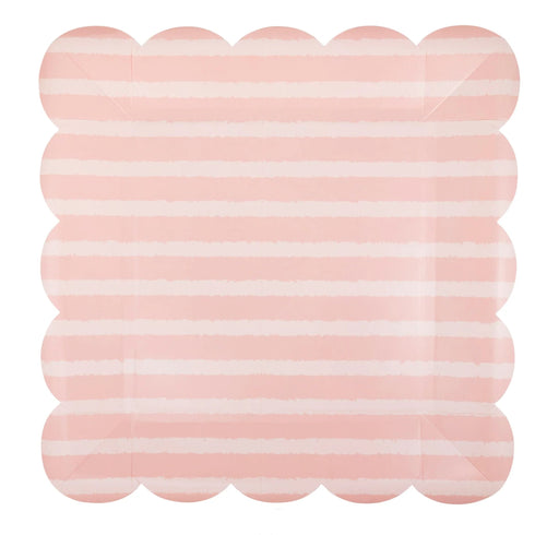 Pink Striped Tonal Paper Plates | Scallop Square | 10 Inch | Package 8