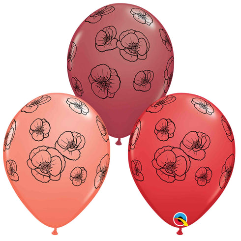 Beautiful Poppies Flower Print Latex Balloons | 11 Inch | Set 6