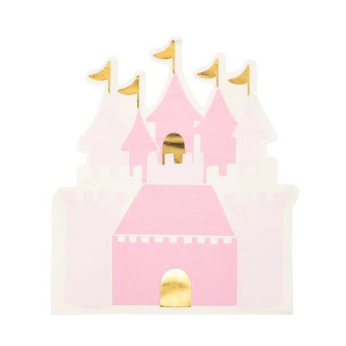 Princess Castle Paper Guest Napkins | Package 18 | White Gold & Pink