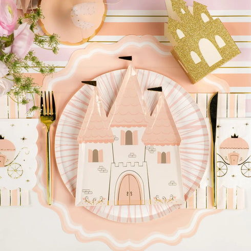 Princess Party Castle Shaped Paper Plates | Package 8 | White Gold & Blush Pink