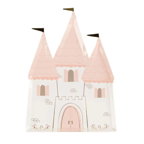 Princess Party Castle Shaped Paper Plates | Package 8 | White Gold & Blush Pink
