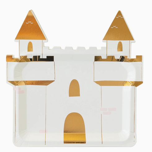 Princess Castle Paper Plates | Package 8 | White Gold & Pink