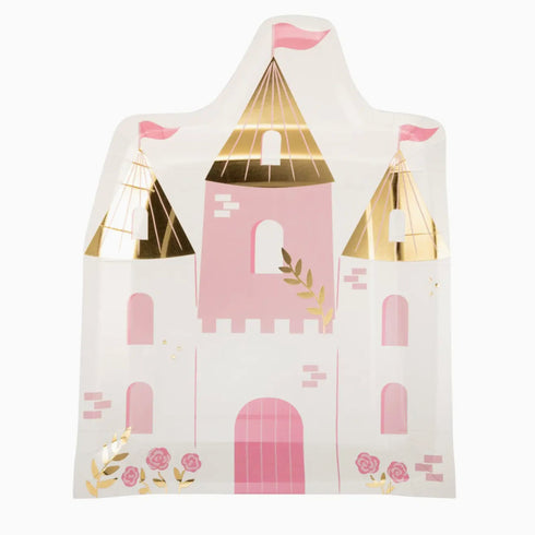 Princess Castle Paper Plates | Package 8 | White Gold & Pink