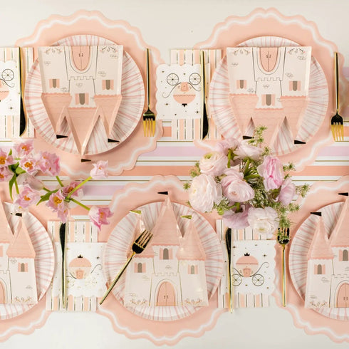Princess Party Castle Shaped Paper Plates | Package 8 | White Gold & Blush Pink