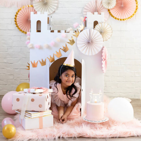 Pastel Pink Princess Birthday Party Hats | Tulle Star Tassel | Set 8