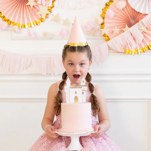 Pastel Pink Princess Birthday Party Hats | Tulle Star Tassel | Set 8