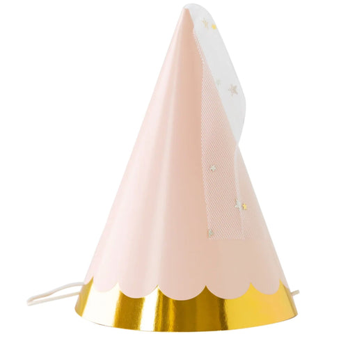 Pastel Pink Princess Birthday Party Hats | Tulle Star Tassel | Set 8