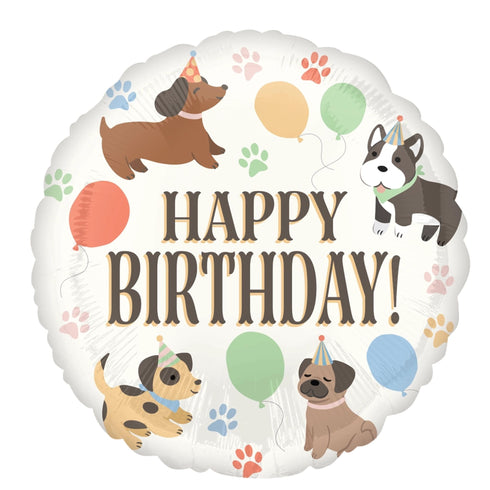 Pawesome Puppy Dog Happy Birthday Foil Balloons | 18 Inch Round