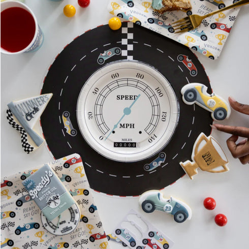 Speedometer Race Car Party Paper Plates | Set 8