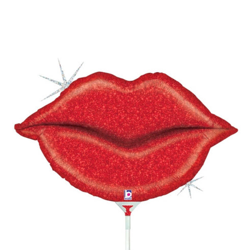 Small Glitter Red Lip Balloons | Kisses | 14 INCH