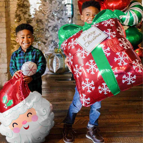 Red Snowflake Christmas Present Foil Balloons | 27 INCH